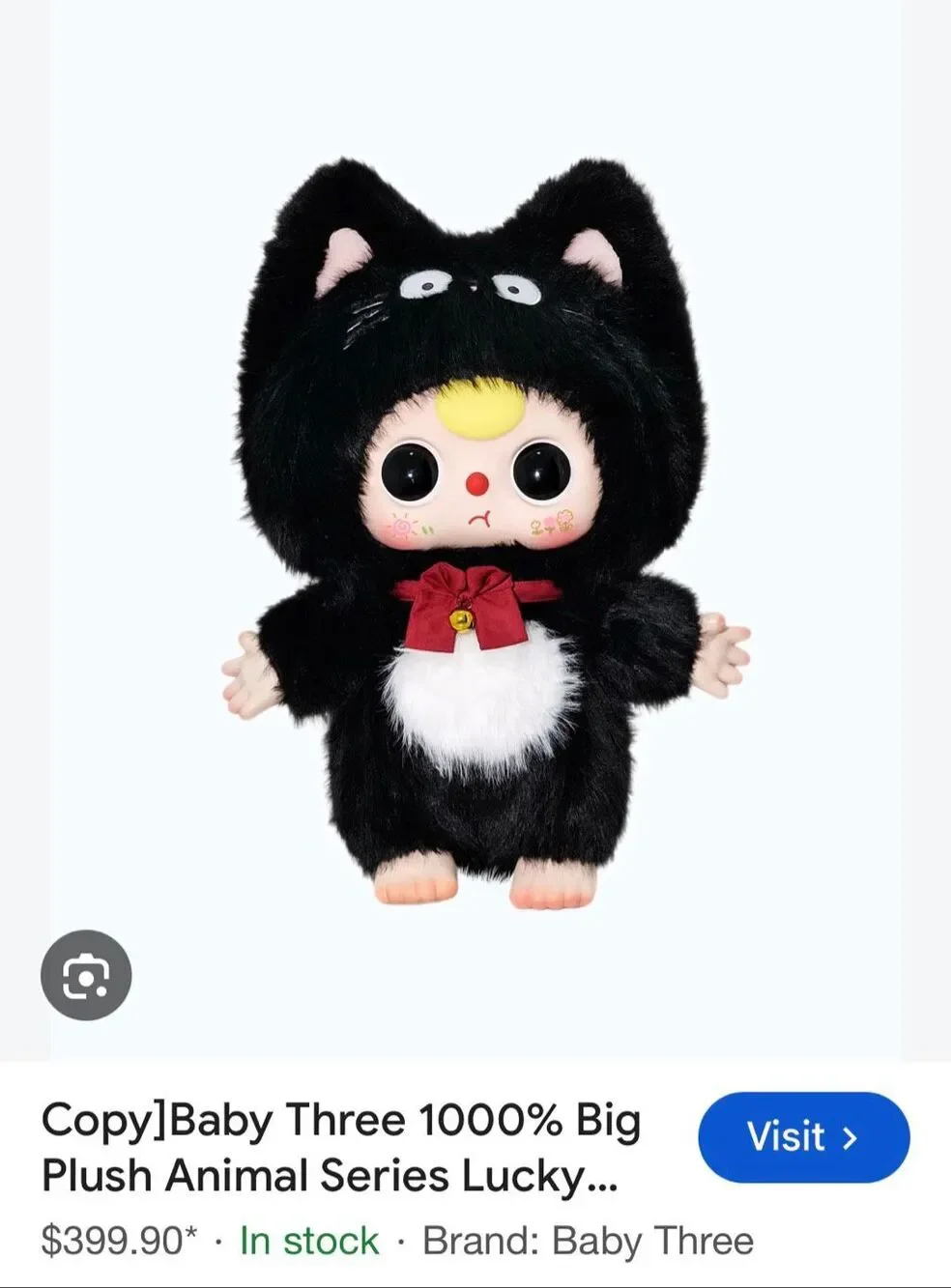 Confirmed New Baby Three 1000% V2 Blind Box Plushie- Black Brave Cat